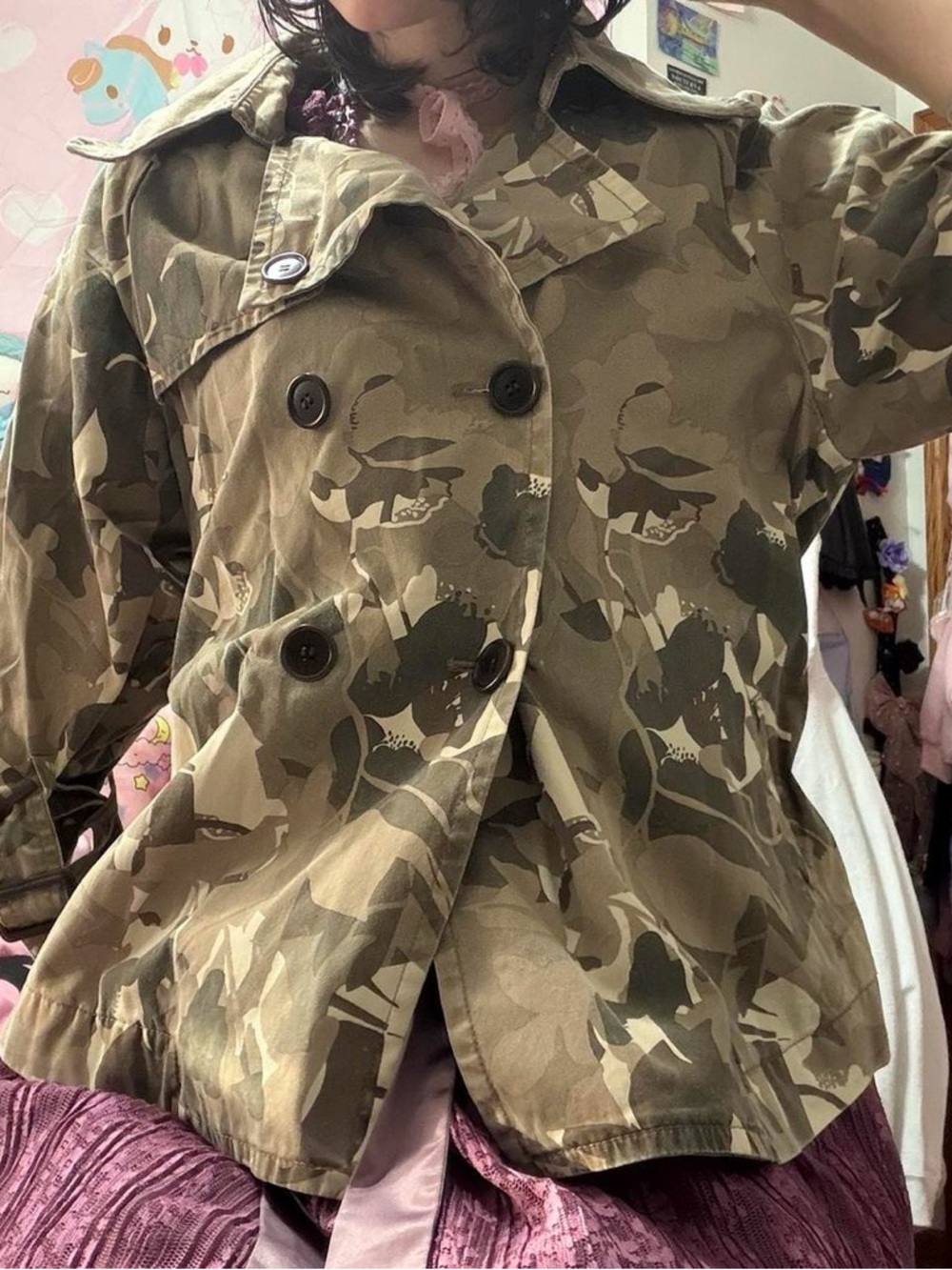 Camo Button-Front Utility Jacket - Olive/Tan